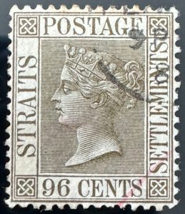 Malaya Straits Settlements 1883-91 QV 96c Very Fine Used Wmk CA SG#71 M5646a