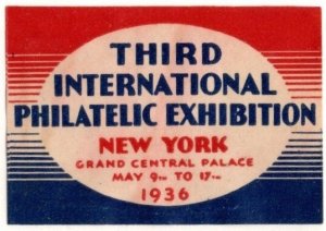 1936 US Cinderella Third International Philatelic Exhibition New York Unused