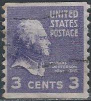 US 842 (used) 3¢ Thomas Jefferson, coil (1939)