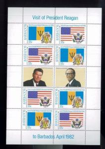 BARBADOS MINI SHEET #581 -4 MNH Visit of President Reagan - FBC4 