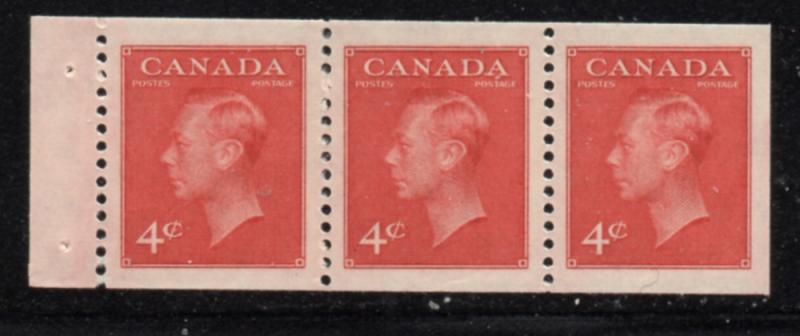 Canada Sc 287a 1949 4c dark carime G eorge VI booklet pane of 3 mint