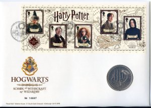 2018 Royal Mint Medallion Coin Cover PNC HARRY POTTER, HOGWARTS