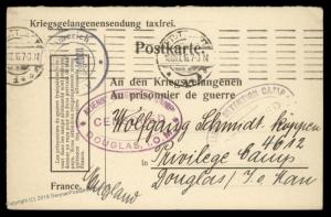 Germany WWI POW to Civil Internee Douglas Isle of Man Kriegsgefangenen Cov 88971