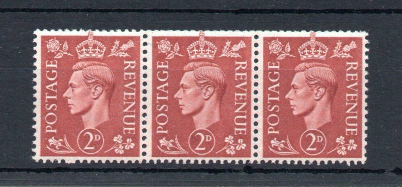 GEORGE VI 2d MOUNTED MINT STRIP + VARIETY Cat £25