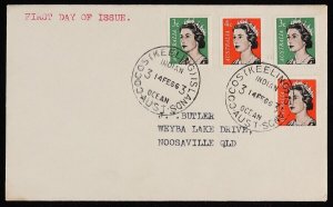 COCOS (KEELING) ISLANDS 1966 First decimal Def set on 3 First Day Covers.