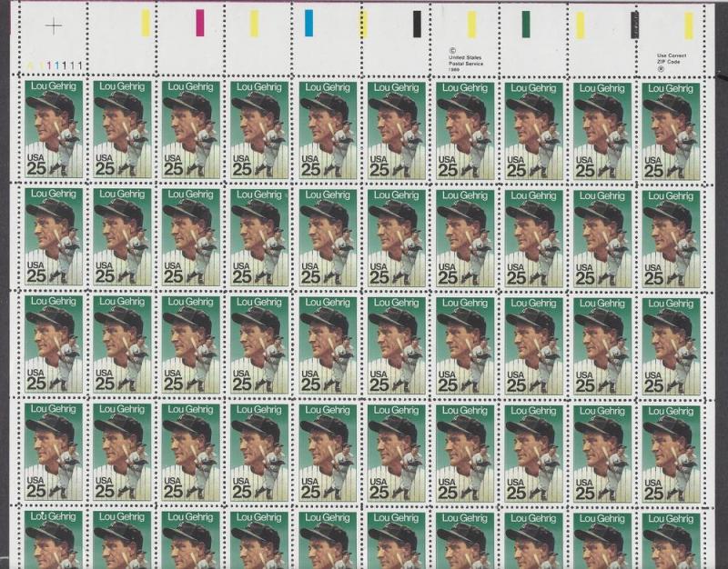 United States, 2417, Lou Gehrig Sheet of 50, **MNH**