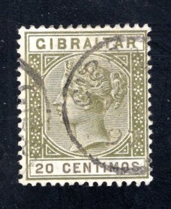 Gibraltar #31   F/VF, Used, 20cent olive green, CV $100.00   ..... 2440035