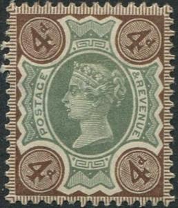 QV 4d Green & brown Jubilee Variety White 4 in SW Spec K33f Mounted Mint