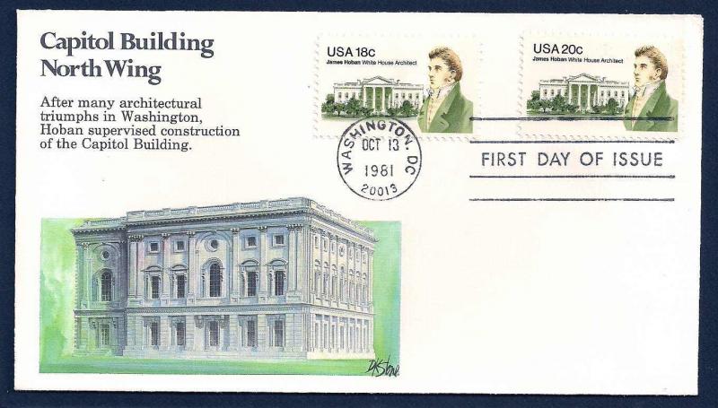 UNITED STATES FDC 18¢ & 20¢ Hoban COMBO 1981 Fleetwood