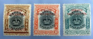 Malaya Straits Settlements opt LABUAN Crown 1906-07 3V Mint SG#146/147/149 M3348