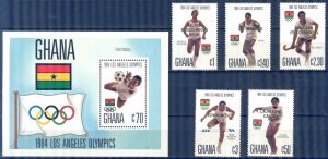 Ghana 1984 Olympics Games Los Angeles Winners Mi. 1079/83 Bl.115 MNH