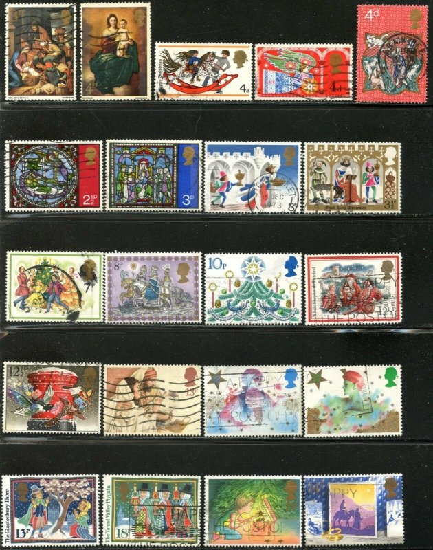 GB Christmas Stamps 1967-2001 Huge Stock (5 to 100s each) of 43 Different Used