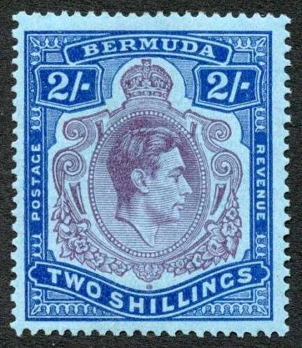 Bermuda SG116b 2/- Deep Reddish Purple Ultramarine/grey-blue Perf 14.25 M/M 