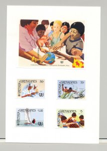 Grenada Grenadines #647-651  Youth Year 4v & 1v S/S Imperf Proofs on Card