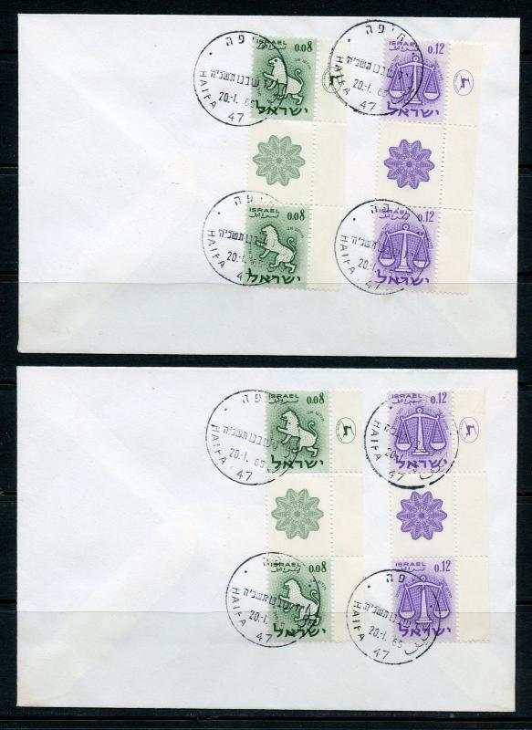 ISRAEL ZODIAC TETE-BECHE CONFIGURATIONS  SCOTT#190,192  ON  FIRST DAY COVERS