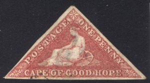 Cape of Good Hope 1858 1d Rose Red on Cream Paper Scott 3 SG 5a VFU Cat $325