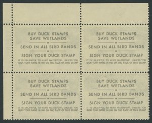 USA RW44 - 1977 Federal Duck Stamp - F/VF Mint nh plate block Cat $50.00