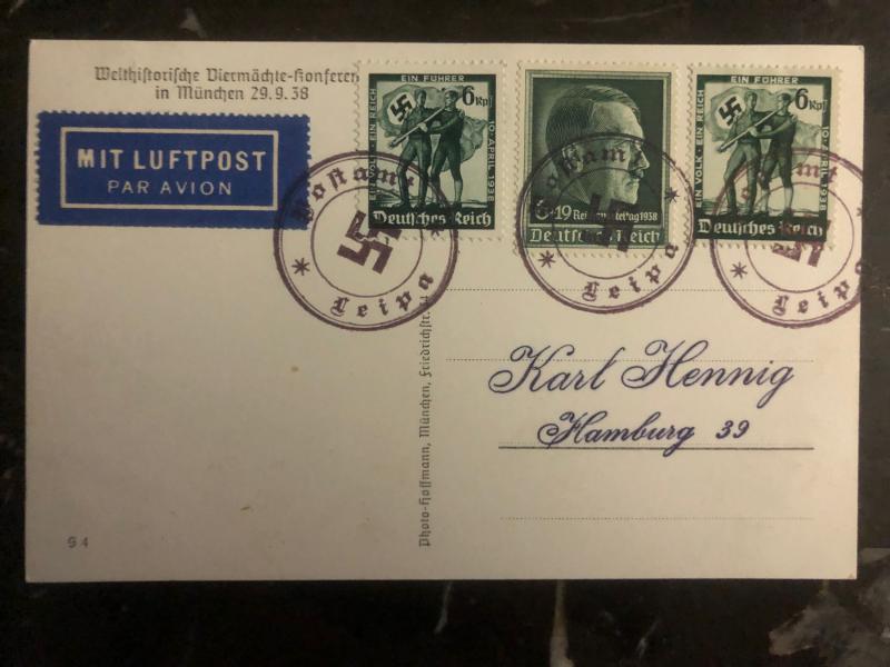 1938 Leipa Sudetenland Germany RPPC Postcard Cover Fuhrer at Historic meeting