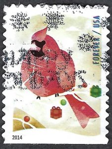 United States #4939 Forever (49¢) Winter Fun - Cardinal (2014). Damage. Used