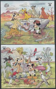 GRENADA #1646-7 DISNEY SET of 2 SOUVENIR SHEETS - AUSTRALIAN INT'L STAMP EXHIBIT