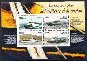 ST-PIERRE & MIQUELON # 829 Mint NH - Souvenir Sheet Speedboats