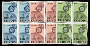 Portugal #994-996 Cat$38, 1967 Europa, set of three in blocks of four, never ...