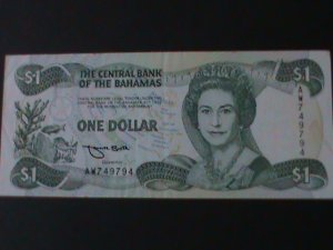 BAHAMAS-1974-CENTRAL BANK-$1 DOLLAR-NEAR UNCIR- NOTE- VERY FINE-50 YEARS OLD