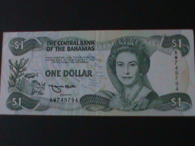 ​BAHAMAS-1974-CENTRAL BANK-$1 DOLLAR-NEAR UNCIR- NOTE- VF-50 YEARS OLD-