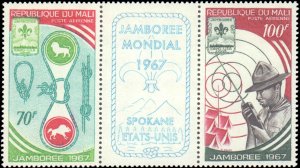 Mali #C50a, Complete Set, Strip of 2 + Label, 1967, Scouts, Never Hinged