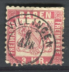 GERMANY BADEN; 1860s early classic issue used 3k. value fair Postmark