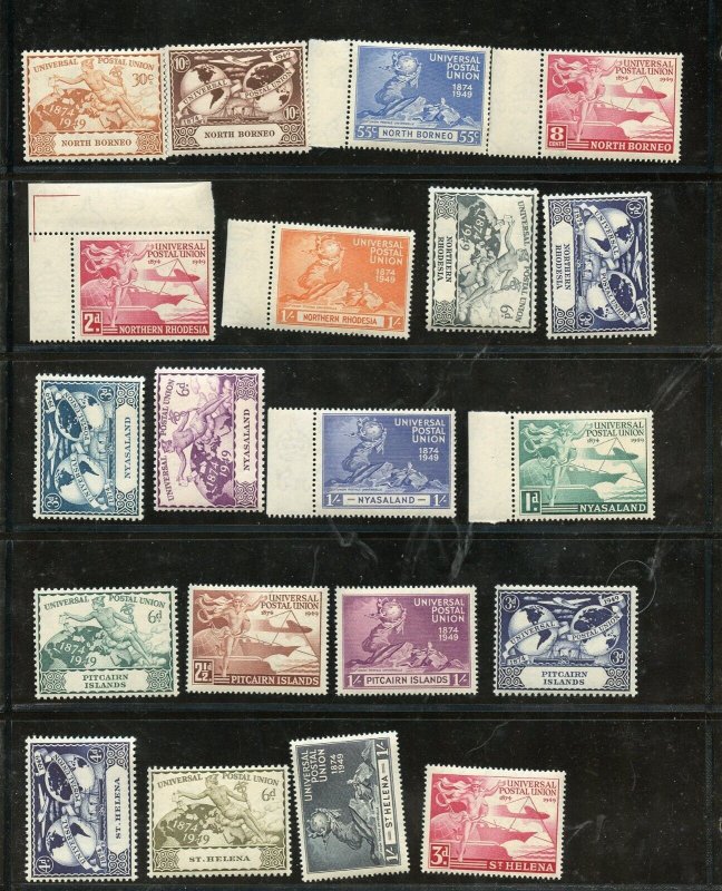 BRITISH COMMONWEALTH 1949 UPU  35 COMPLETE SETS PLUS EXTRA PARTS OF SETS MINT NH