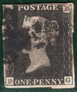 GB PENNY BLACK QV 1840 SG.2 1d Plate 6 (FG) *STATE 2* Spec AS43 Cat £650- HPR144