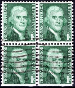 USA; 1968: Sc. # 1278: Used Block of Four Single Stamps