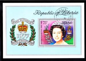 Liberia used 1977 #C218 Souvenir sheet 75c Queen Elizabeth II Silver Jubilee