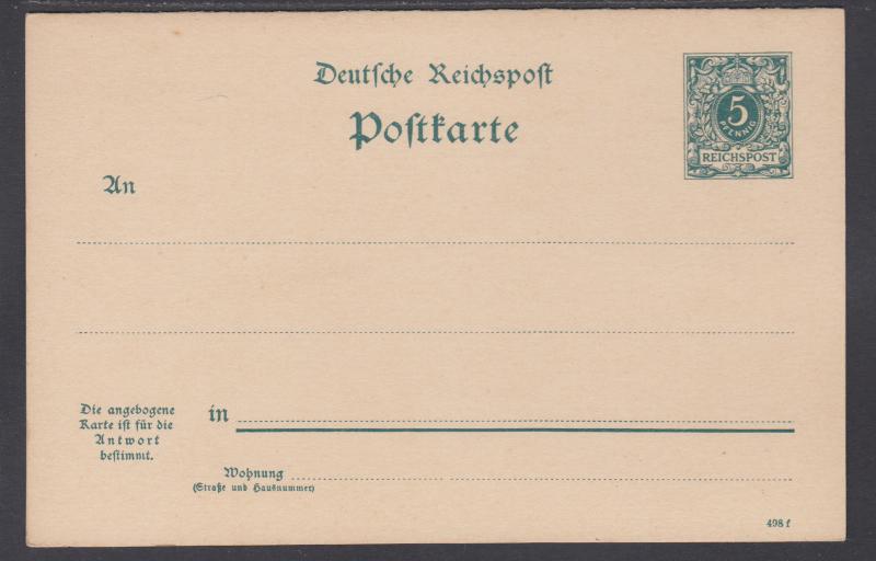 Germany Mi P31b mint 1898 5pf + 5pf  Postal Reply Double Card, VF