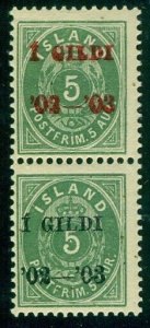 ICELAND #45v/52v 5aur green I GILDI OVPT PAIR – w/Red & Black ovpt Nielsen cert