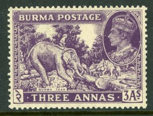 Burma 1946 KGVI 3a Dull Violet Elephant SG 26 MNH C270 