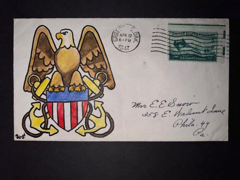 1947 USA Cover Army Mail Hand Drawn Gordon SD to Philadelphia PA Patriotic 