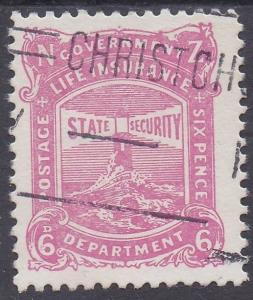 NEW ZEALAND 1913 LIGHTHOUSE INSURANCE 6D WMK SINGLE STAR NZ PERF 14 USED 