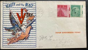 1945 US Navy Post office USA Patriotic cover Beauty And The Beast VJ Day