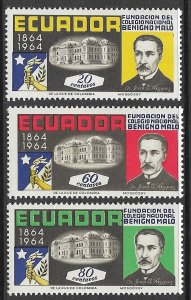 ECUADOR 1965 Benigno Malo College Anniversary Set Scott Nos. 731-733 MNH