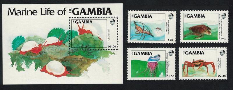 Gambia Turtle Crab Jellyfish Snail Marine Life 4v+MS SG#563-MS567