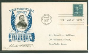 US 826 1938 21c Chester Arthur (presidential/prexy series) single on an addressed (typed) first day cover with a cachet-craft ca