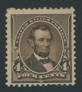 USA 222 - 4 cent Licoln Small Banknote - F/VF Mint hinged - thin spots
