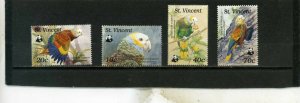 ST.VINCENT 1989 WWF BIRDS PARROTS SET OF 4 STAMPS MNH 