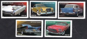 United States #4353-57 42¢ 50s Fins and Chrome (2008). Five singles. MNH