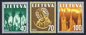 Lithuania 390-392,MNH.Mi 474-476. Religious Symbols,1991.Crosses,Madonna,Spires.