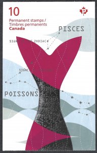 Canada #2460a P Signs of the Zodiac - Pisces (2013). Booklet of 10. MNH