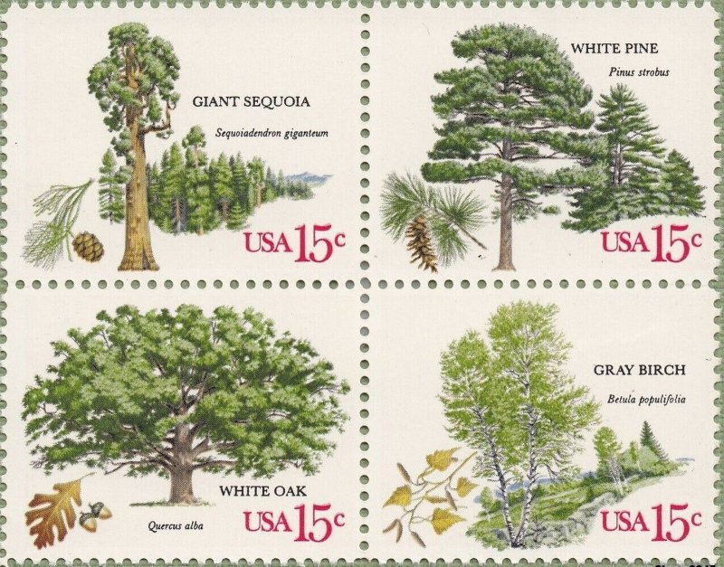 American Trees PACK OF FIVE BLOCKS (20 stamps) 15 Cent Stamps Scott 1764-67a