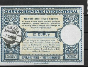 (K00) TURKEY - (IRC) INTERNATIONAL REPLY COUPON  (POSTMARKED ON 1943) 